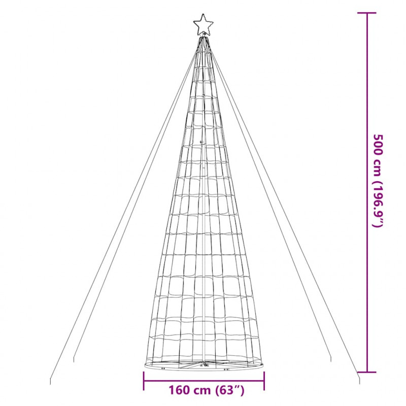 Stożkowa choinka z lampek, 1534 niebieskich LED, 503 cm
