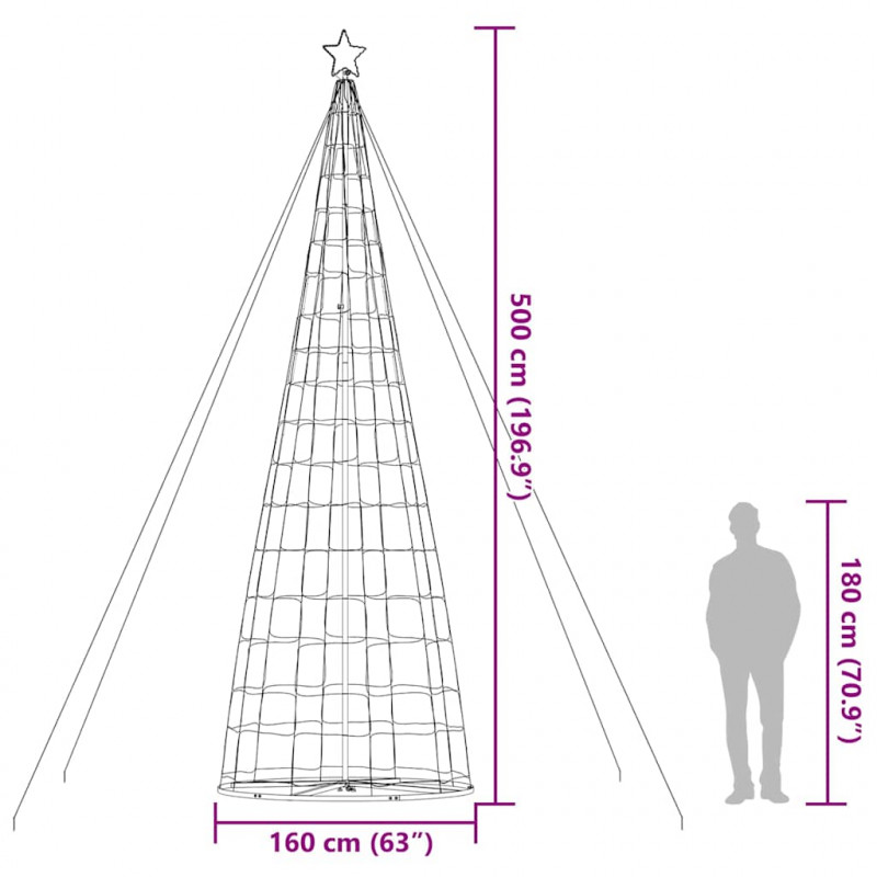 Stożkowa choinka z lampek, 1534 niebieskich LED, 503 cm
