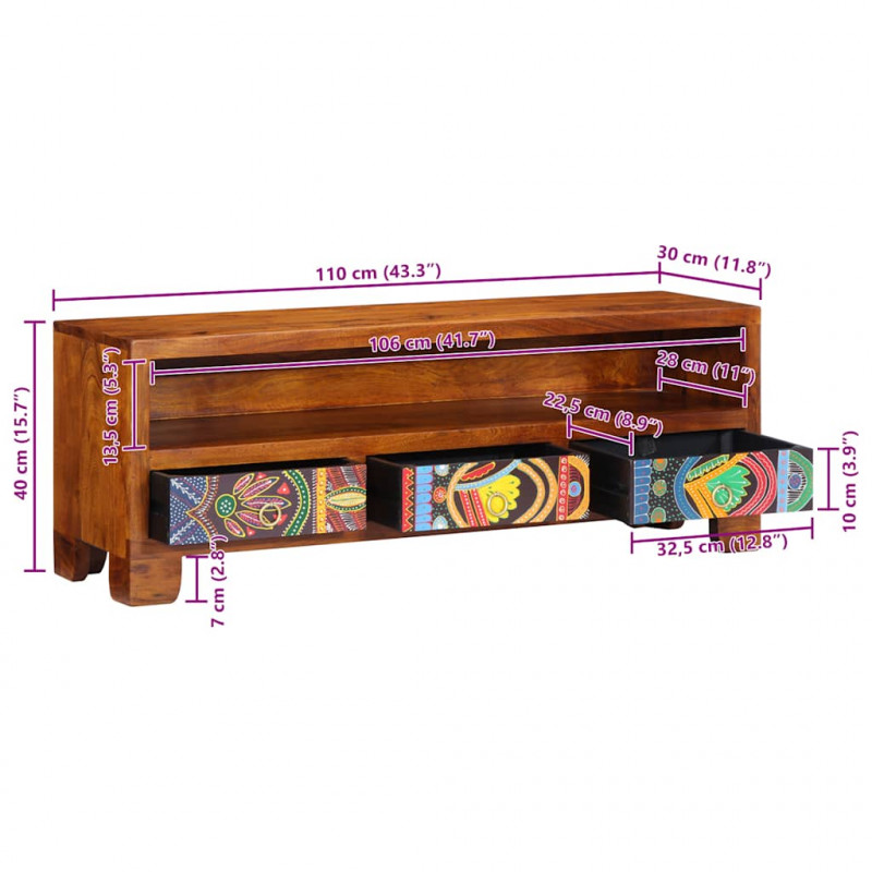 Szafka RTV wielokolorowa 110x30x40 lite drewno akacjowe
