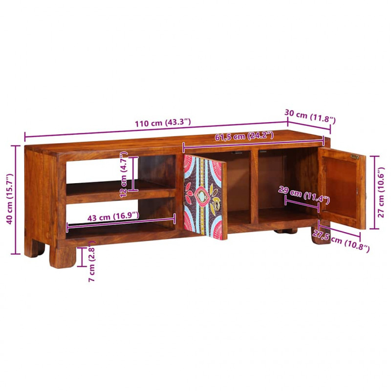 Szafka RTV wielokolorowa 110x30x40 lite drewno akacjowe