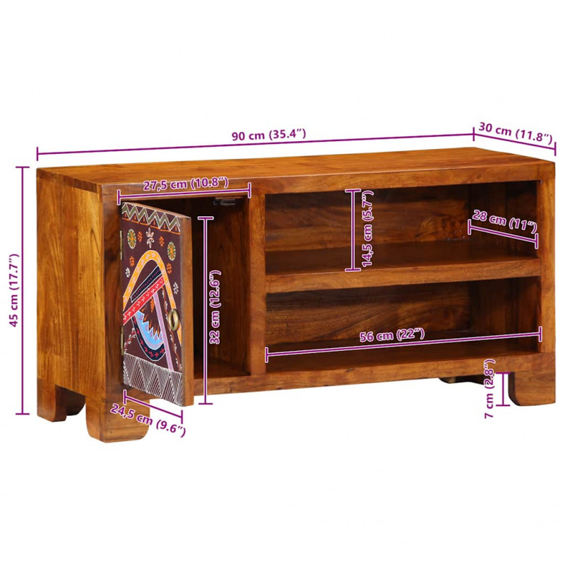 Szafka RTV wielokolorowa 90x30x45 lite drewno akacjowe
