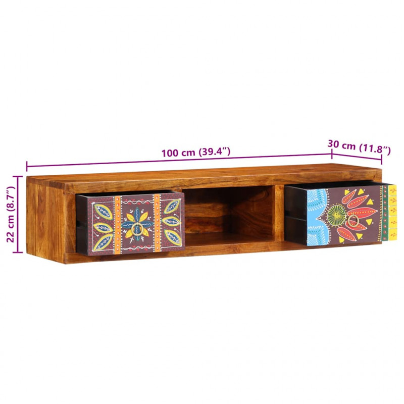 Szafka ścienna pod TV wielokolorowa drewno akacjowe