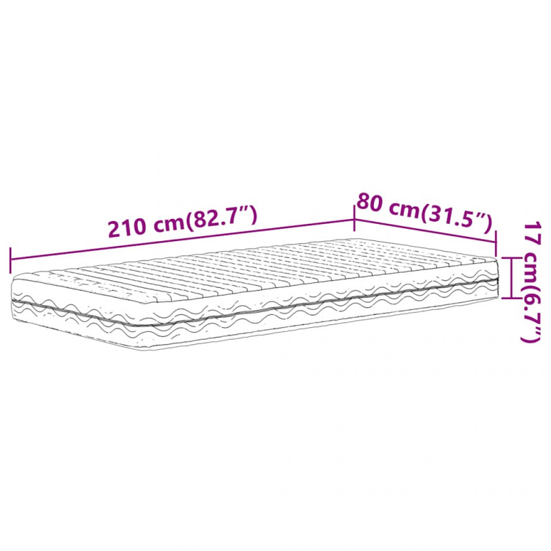 Materac piankowy, biały, 80x210 cm, twardość H2/H3