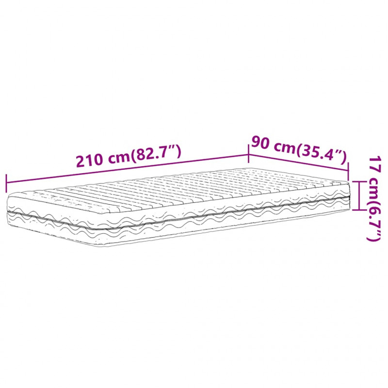 Materac piankowy, biały, 90x210 cm, twardość H2/H3