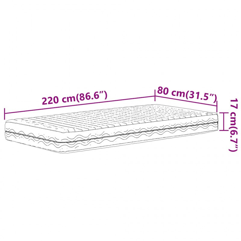 Materac piankowy, biały, 80x220 cm, twardość H2/H3