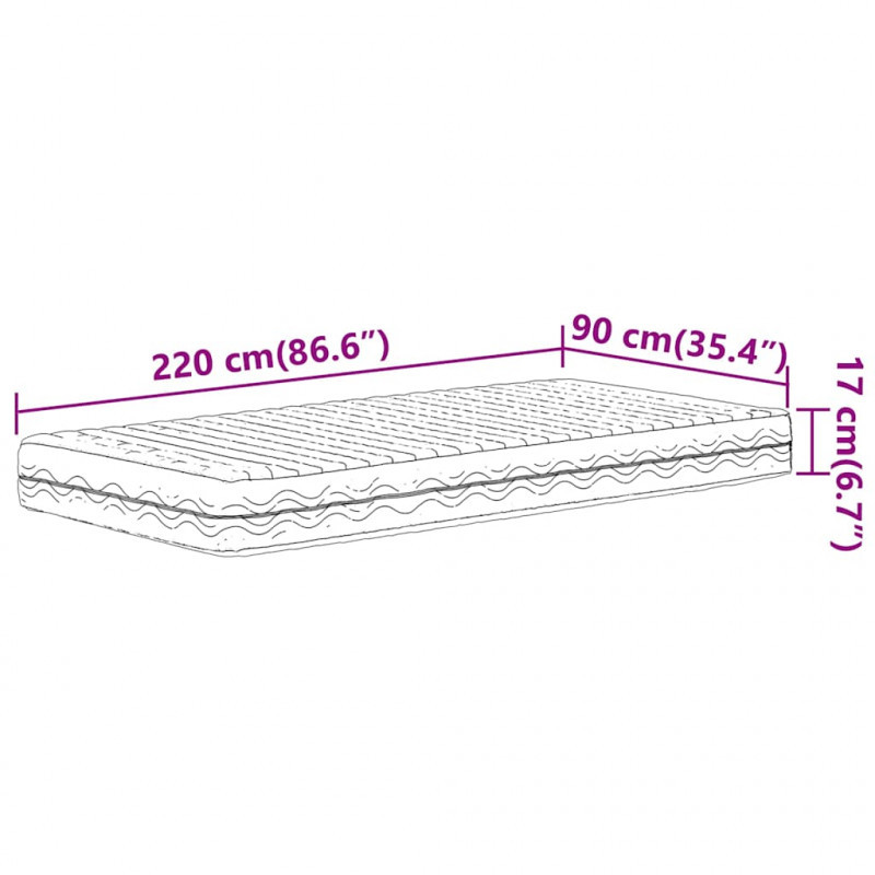 Materac piankowy, biały, 90x220 cm, twardość H2/H3