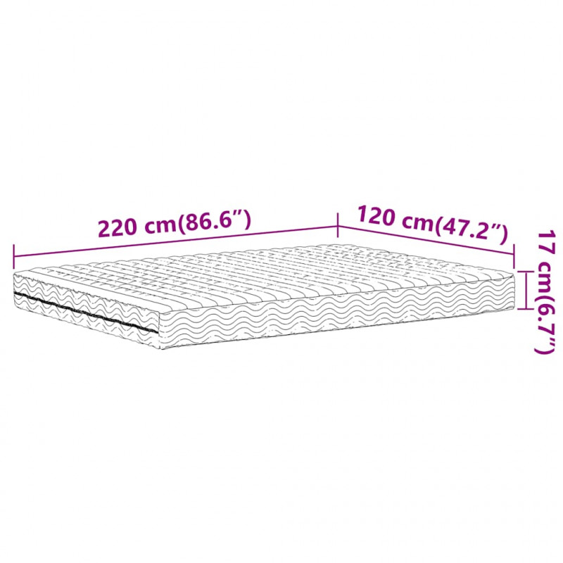 Materac piankowy, biały, 120x220 cm, twardość H2/H3