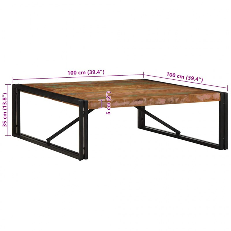 Stolik kawowy wielokolorowy 100x100x35 cm lite drewno odzyskane