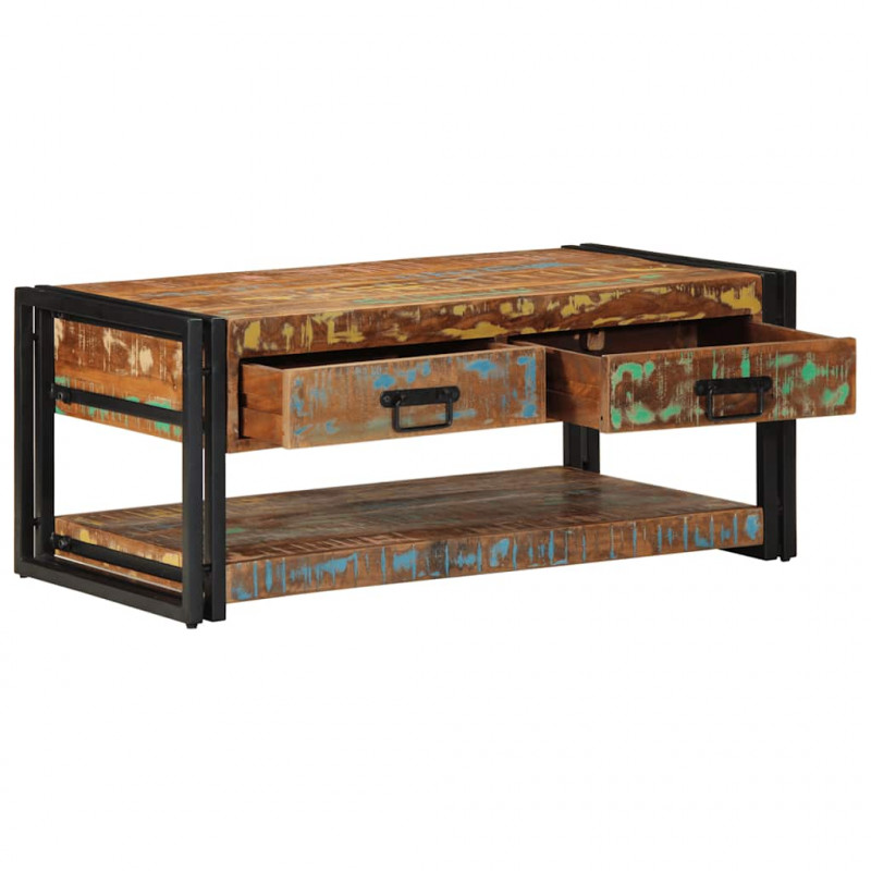 Stolik kawowy wielokolorowy 90x50x38 cm lite drewno odzyskane