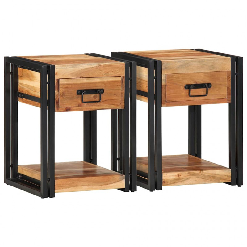Szafka Nocna 2 pcs Brązowy 40 x 35 x 50 cm lite drewno akacjowe
