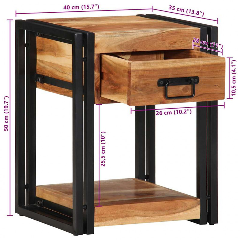 Szafka Nocna 2 pcs Brązowy 40 x 35 x 50 cm lite drewno akacjowe