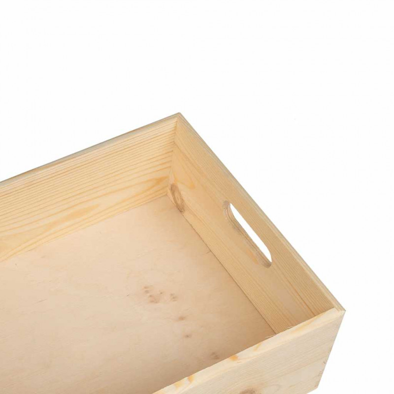 Skrzynka drewniana z uchwytami, 40x30x13cm, lite drewno sosnowe