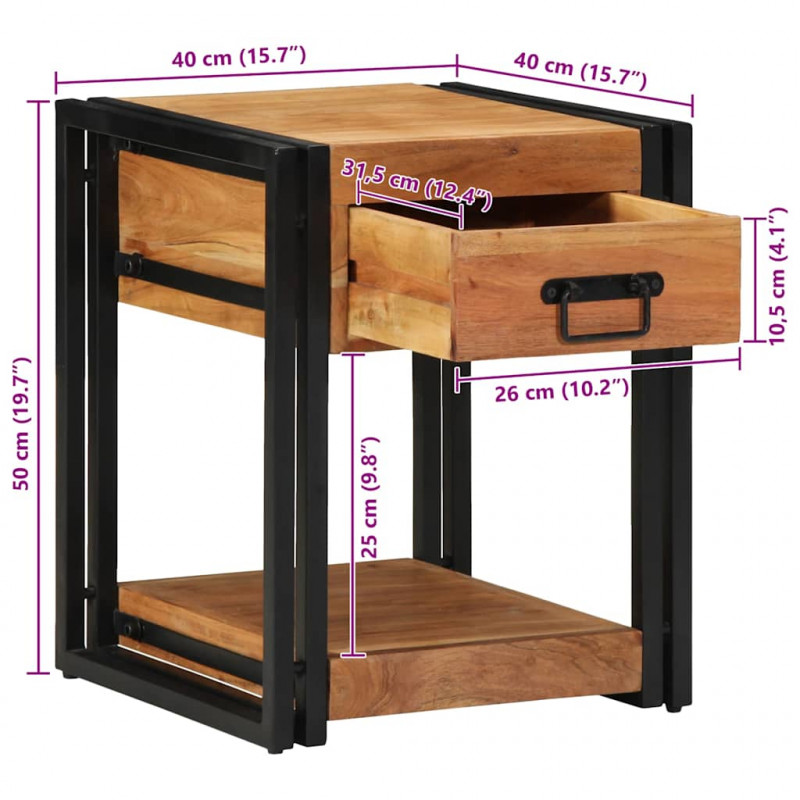 Szafka Nocna 2 pcs Brązowy 40 x 40 x 50 cm lite drewno akacjowe