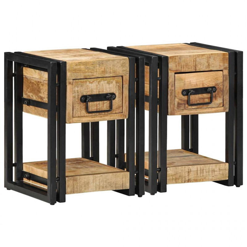 Szafka Nocna 2 pcs Brązowy 30 x 30 x 40 cm lite drewno mango
