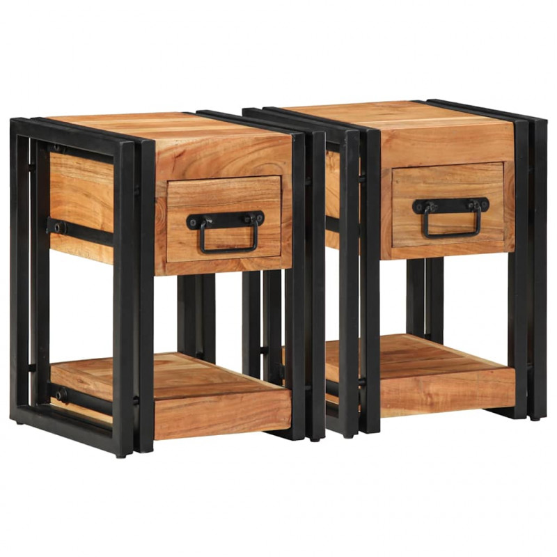 Szafka Nocna 2 pcs Brązowy 30 x 30 x 40 cm lite drewno akacjowe
