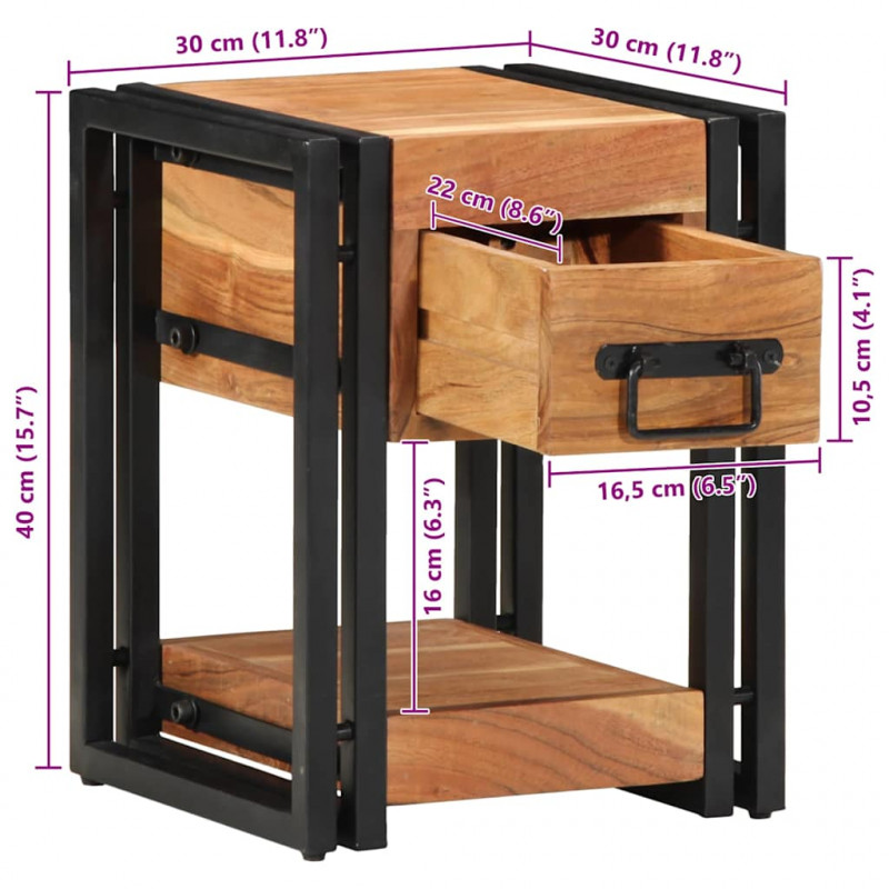 Szafka Nocna 2 pcs Brązowy 30 x 30 x 40 cm lite drewno akacjowe