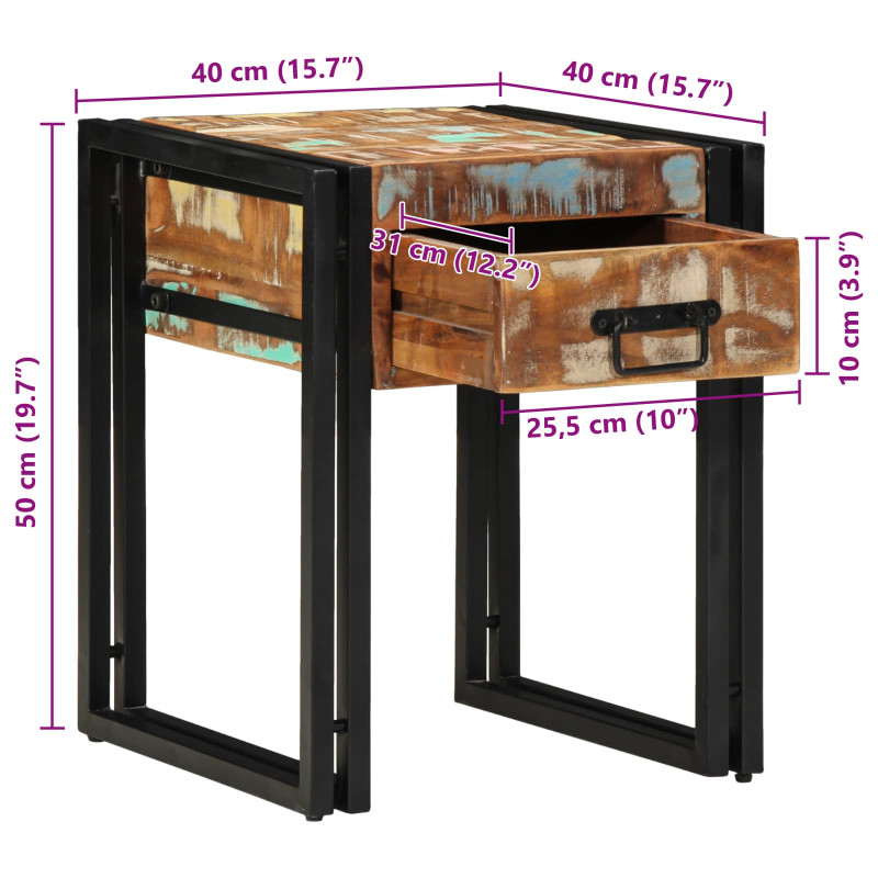 Stolik końcowy 40 x 40 x 50 cm Lite Drewno Recyklingowe