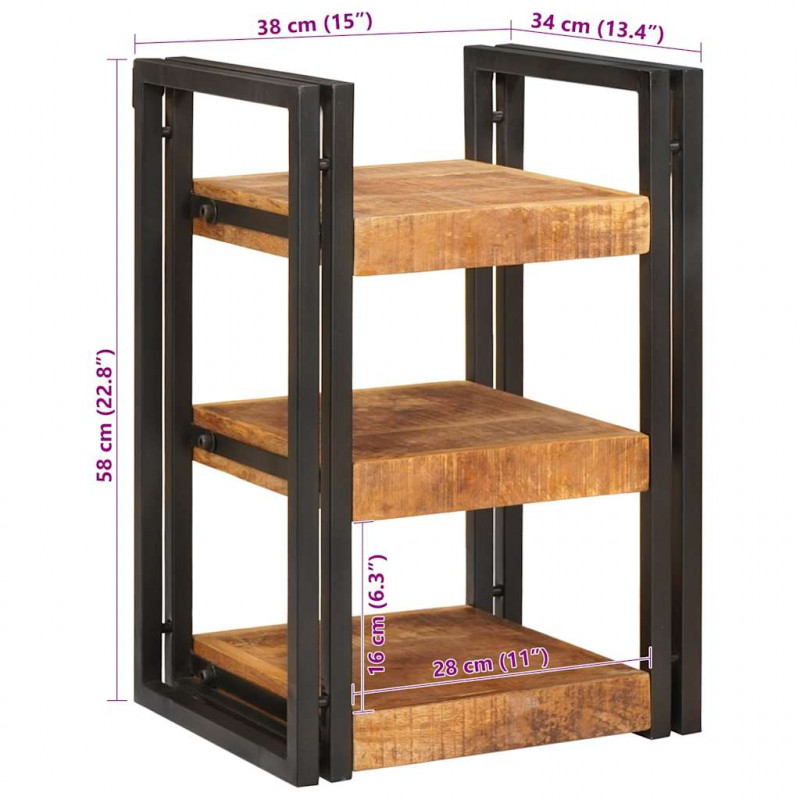 Stolik nocny Brązowy i czarny 38 x 33 x 58 cm Drewno z mango