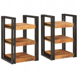 Stolik nocny 2 pcs Brązowy i czarny Drewno z mango