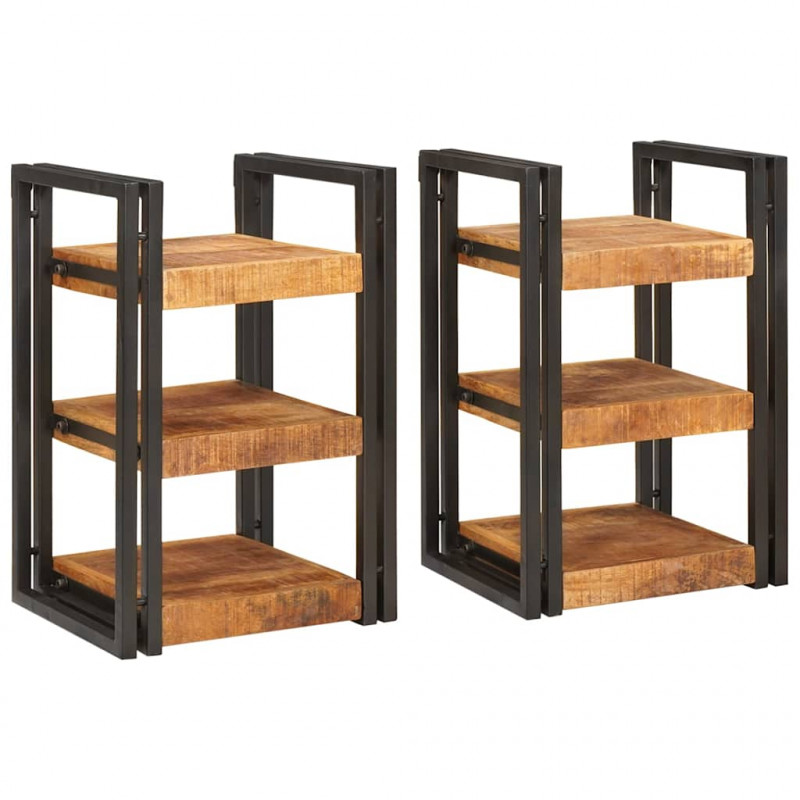 Stolik nocny 2 pcs Brązowy i czarny Drewno z mango