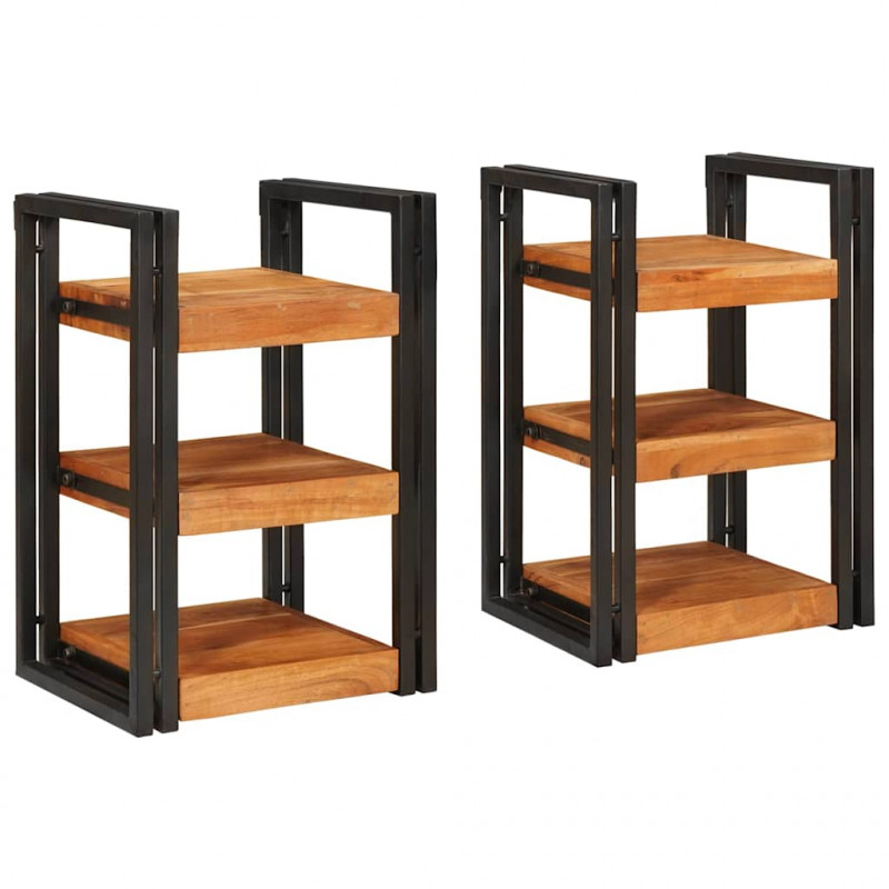 Stolik nocny 2 pcs Brązowy i czarny Drewno akacjowe