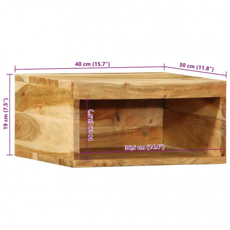 Ścienna szafka pod TV, 40x30x19 cm, lite drewno akacjowe