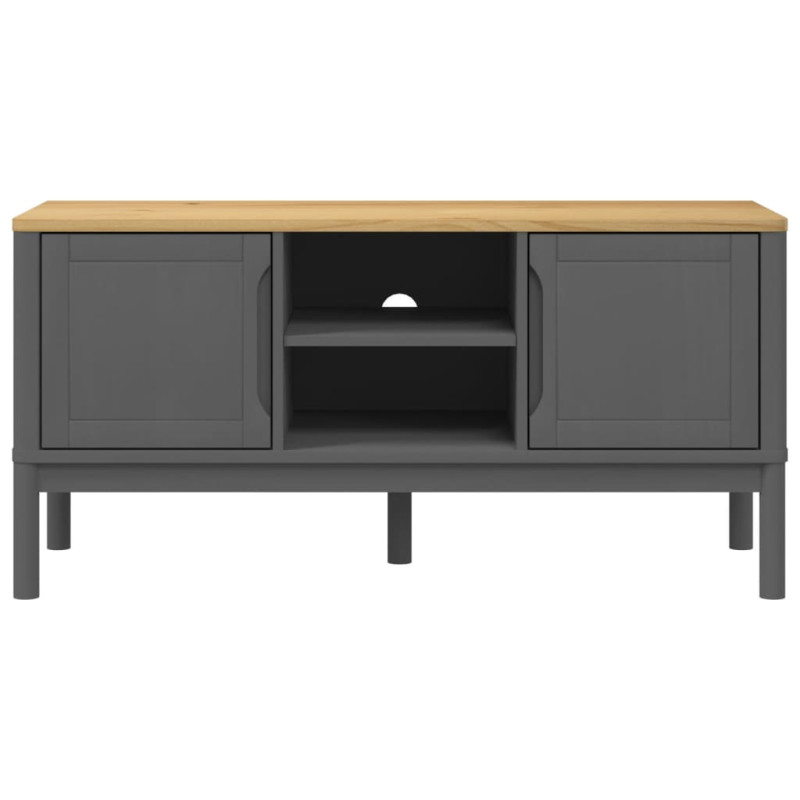 Szafka RTV FLORO, szara, 114x43x55 cm, lite drewno sosnowe
