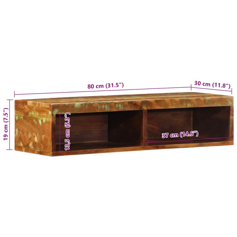 Ścienna szafka pod TV, 80x30x19 cm, lite drewno akacjowe