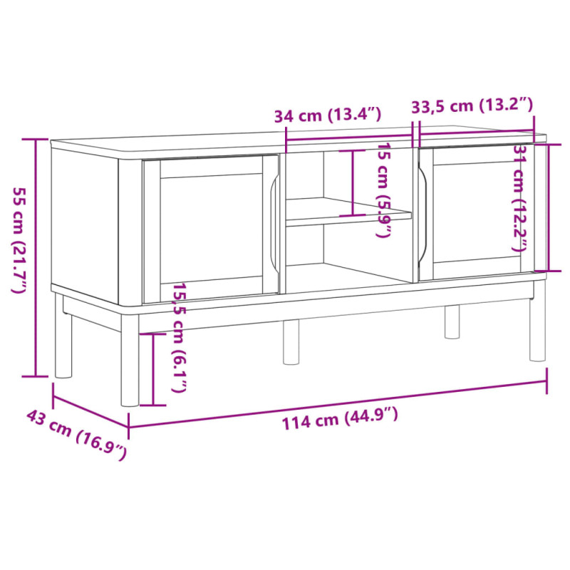 Szafka RTV FLORO, szara, 114x43x55 cm, lite drewno sosnowe