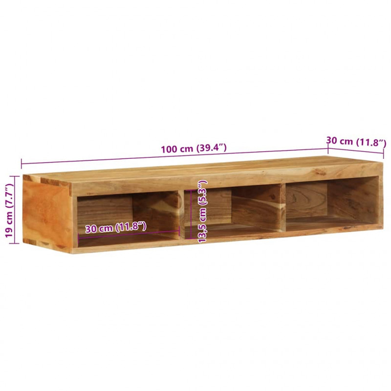 Ścienna szafka pod TV, 100x30x19 cm, lite drewno akacjowe