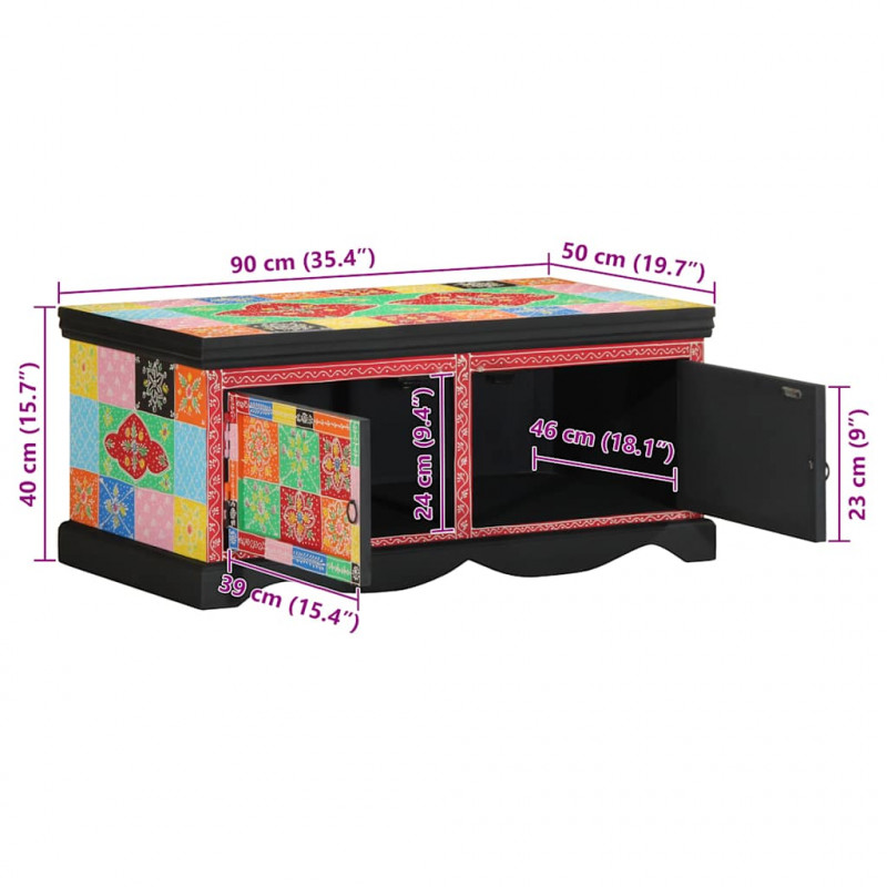 Stolik kawowy wielokolorowy 90x50x40 cm lite drewno mango
