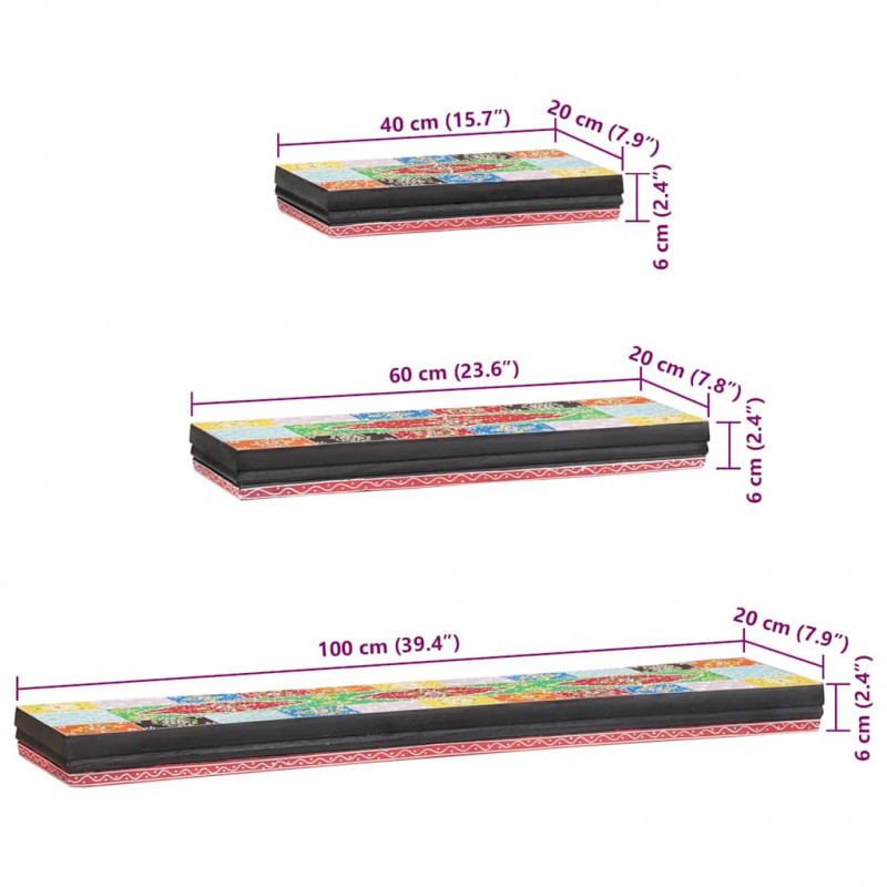 Półki ścienne 3 pcs Wielokolorowe 100 x 20 x 6 cm