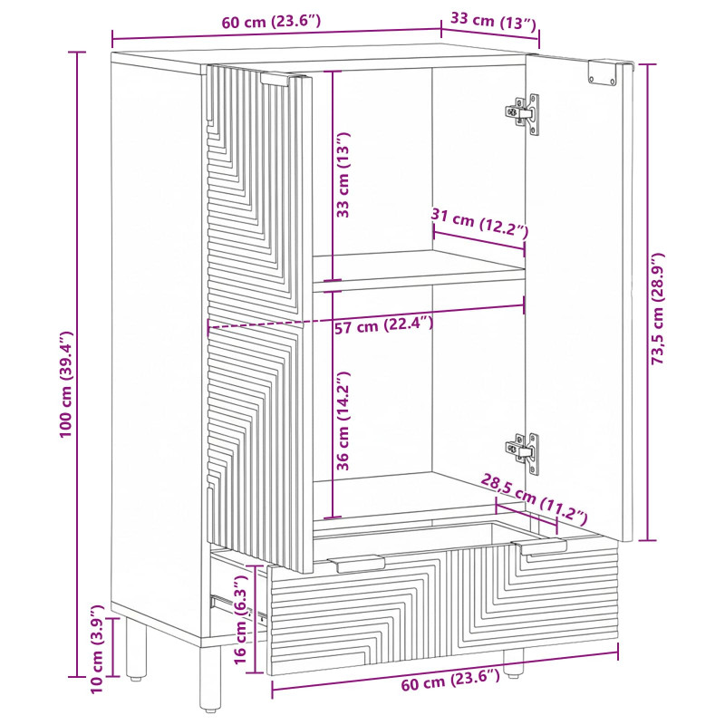Highboard Naturalny 60 x 33,5 x 100 cm Lite Drewno Akacji