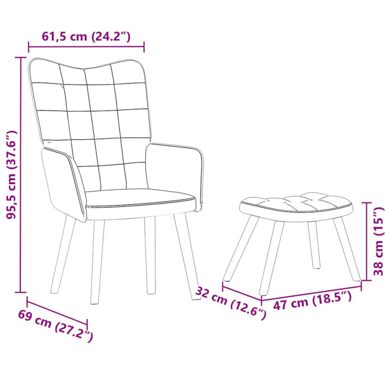 Fotel relaksacyjny ze stołkiem, ciemnoszary aksamit