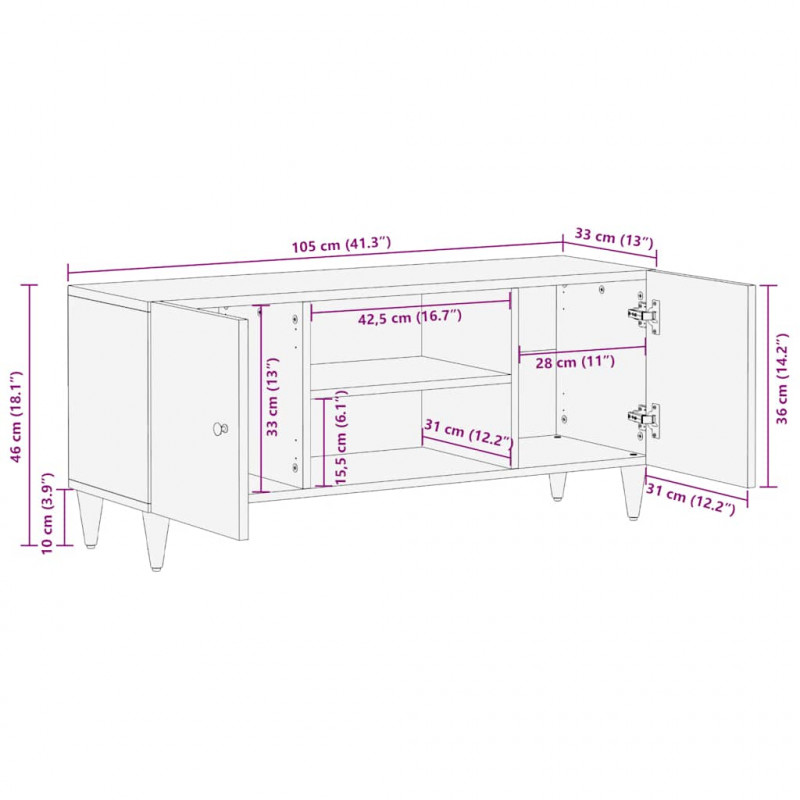 Szafka RTV Jasnoszara 105x33,5x46 cm Drewno lite Mango