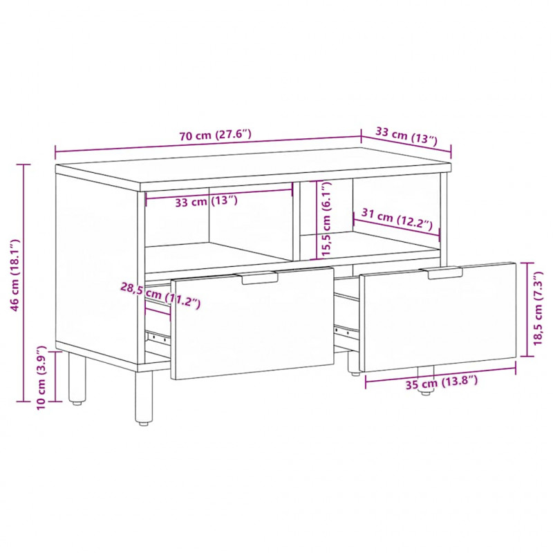 Szafka pod TV, czarna, 70x33x46 cm, materiał drewnopochodny
