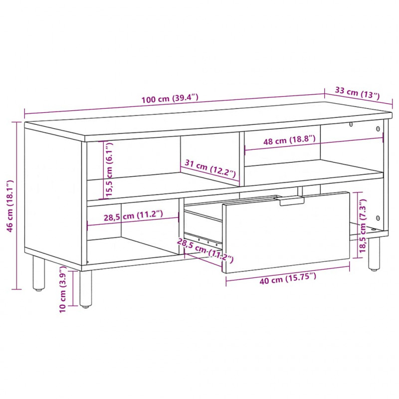 Szafka pod telewizor, czarna, 100x33x46 cm