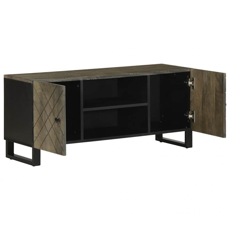 Szafka pod telewizor, czarna, 105x33x46 cm, lite drewno mango