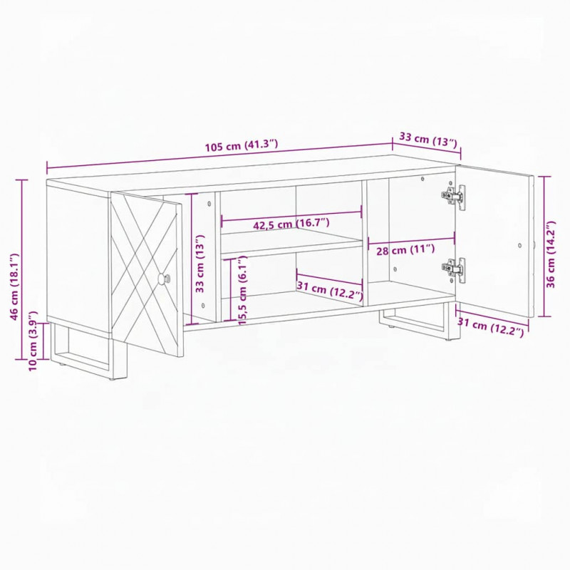 Szafka pod telewizor, czarna, 105x33x46 cm, lite drewno mango