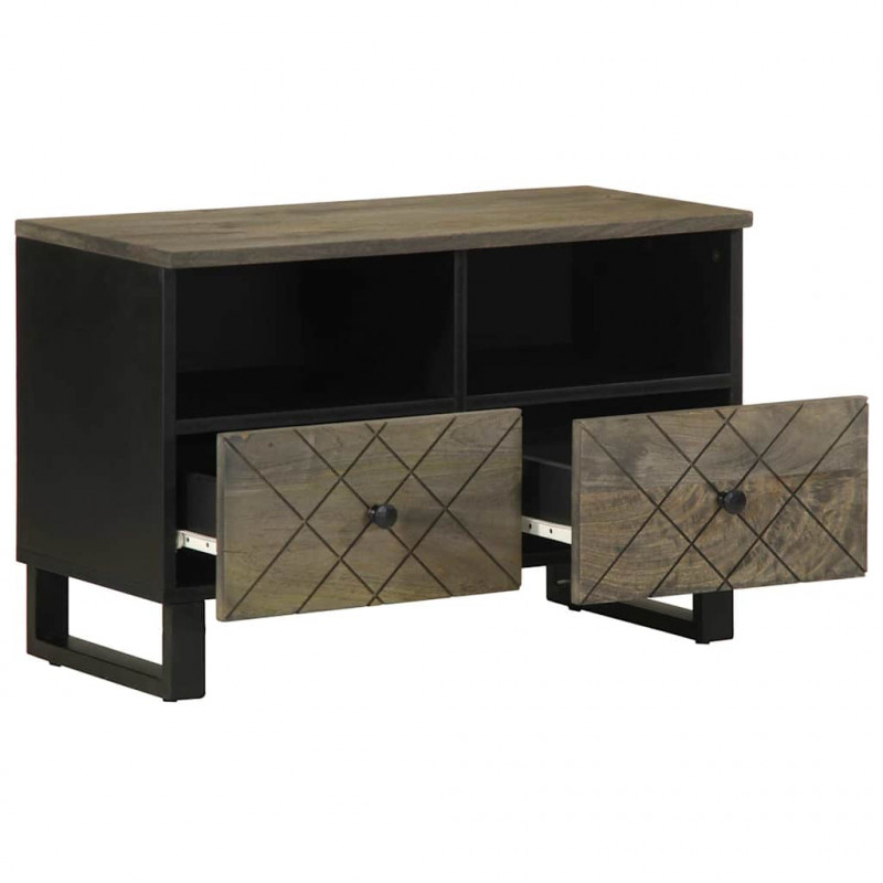 Szafka pod telewizor, czarna, 70x33x46 cm, lite drewno mango