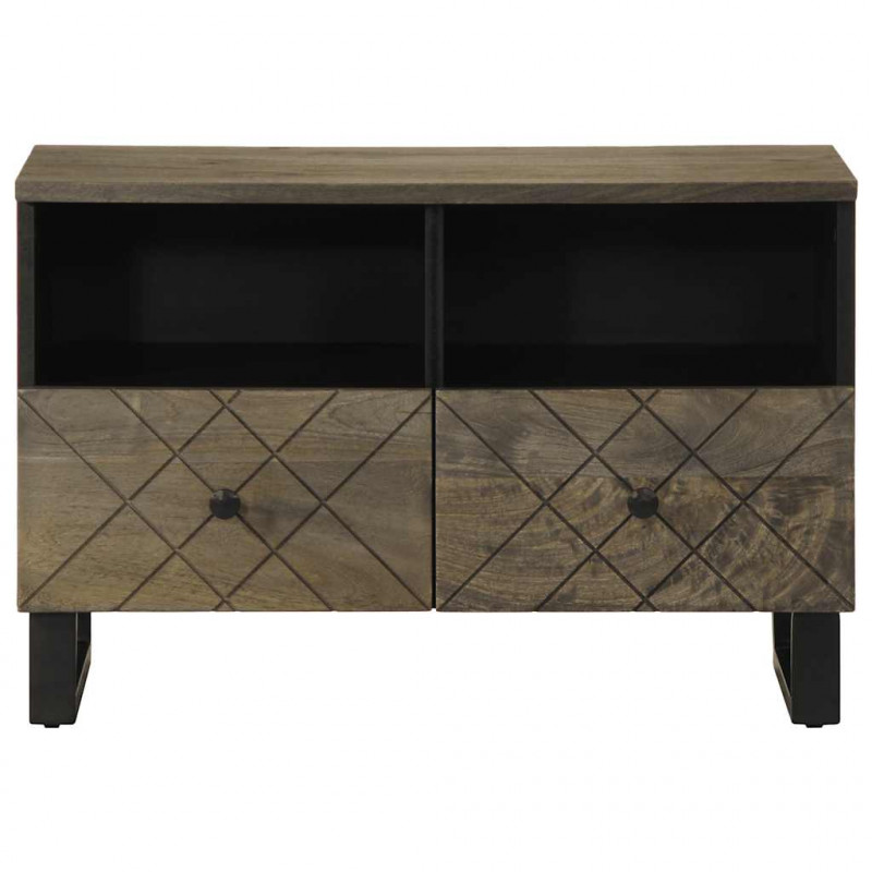 Szafka pod telewizor, czarna, 70x33x46 cm, lite drewno mango