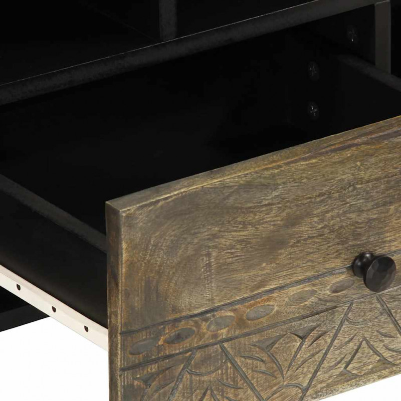 Szafka pod telewizor, czarna, 100x33x46 cm, lite drewno mango