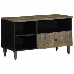 Szafka pod telewizor, czarna, 80x33x46 cm, lite drewno mango