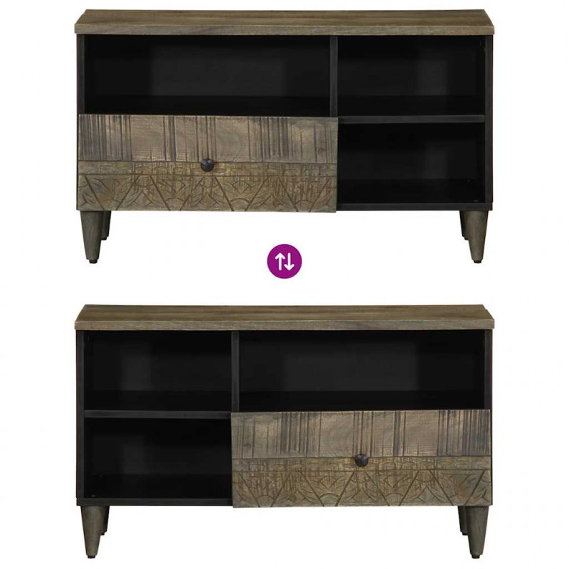 Szafka pod telewizor, czarna, 80x33x46 cm, lite drewno mango