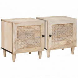 Szafka Nocna 2 pcs Beżowy 40 x 33 x 46 cm Lite drewno akacjowe