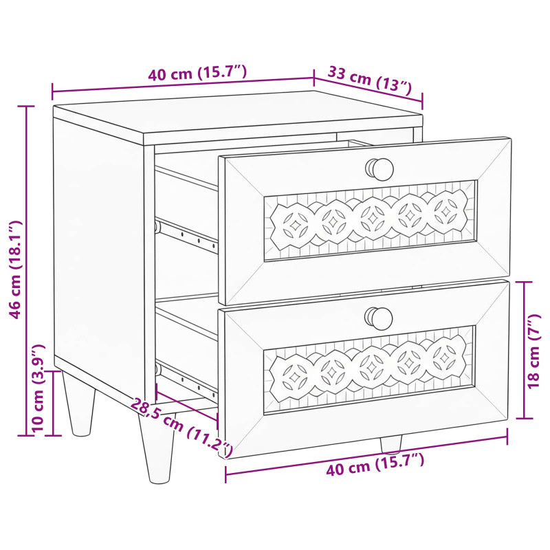 Szafka Nocna 2 pcs Beżowy 40 x 33 x 46 cm Lite drewno akacjowe