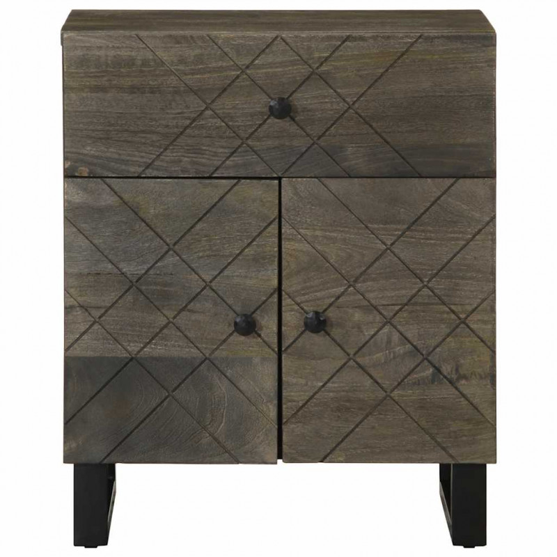 Szafka nocna, czarna, 50x33x60 cm, lite drewno mango