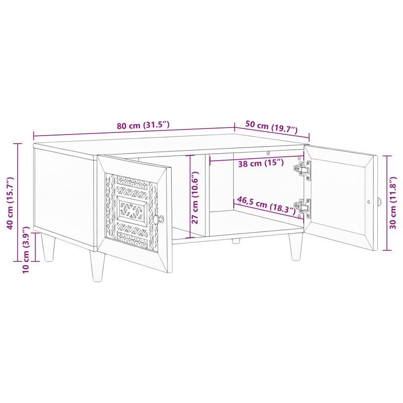 Stolik kawowy Beżowy 80 x 50 x 40 cm Lite drewno akacjowe