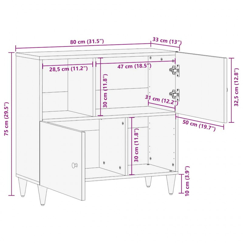 Komoda 80x33x75 cm Drewno lite Mango