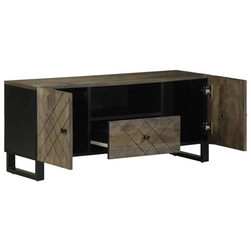 Szafka pod telewizor, czarna, 105x33x46 cm, lite drewno mango